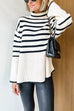 Moxidress Turtleneck Side Split Striped Sweater