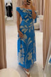 One Shoulder Tie Knot Printed Maxi Dress