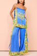 Moxidress Bow Tie Side Split Cami Top Wide Leg Pants Printed Satin Set