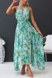 Moxidress V Neck Waisted Cut Out Floral Pleated Maxi Dress