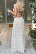 Moxidress Halter Backless Crop Top Pleated Maxi Skirt Set