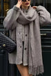 Moxidress Button Down Pocketed Winter Knit Coat with Scarf