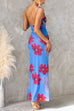 Low-cut Back Sleeveless Floral Print Maxi Dress