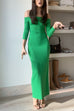 Moxidress Off Shoulder Long Sleeves Back Slit Bodycon Maxi Dress