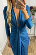 Moxidress Deep V Neck Ruched Slit Maxi Bodycon Dress