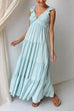 Moxidress V Neck Ruffle Trim Tiered Sleeveless Linen Maxi Dress