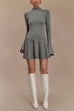 Moxidress Mockneck Bell Sleeves Ruffle Mini Sweater Dress