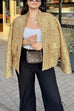 Moxidress Stand Collar Zip Up Pocketed Sequin Jacket