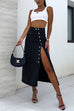 Moxidress Button Down Slit Midi Denim Skirt