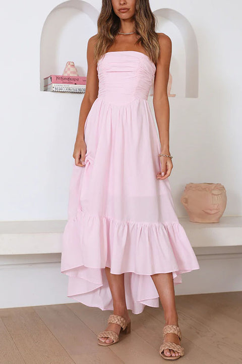 Strapless Waisted Ruffle Hem Maxi Dress