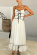 Moxidress Spaghetti Strap Frill Trim Tie Bow Maxi Dress