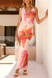 Halter Cowl Neck Floral Print Bodycon Maxi Dress