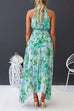 Moxidress V Neck Waisted Cut Out Floral Pleated Maxi Dress