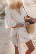 Moxidress V Neck Tie Knot Cotton Linen Wrap Mini Dress