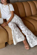 Moxidress Elastic Waist Bell Bottoms Lace Hollow Out Pants