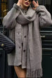 Moxidress Button Down Pocketed Winter Knit Coat with Scarf