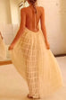 Moxidress Halter Backless Ruffle Trim Swing Maxi Beach Cover Up Dress