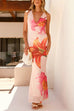 Halter Cowl Neck Floral Print Bodycon Maxi Dress