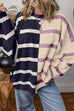 Moxidress Long Sleeves Color Block Striped Oversized Sweatshirt