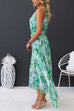 Moxidress V Neck Waisted Cut Out Floral Pleated Maxi Dress