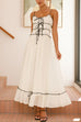 Moxidress Spaghetti Strap Frill Trim Tie Bow Maxi Dress