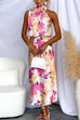 Mockneck Sleeveless Floral Print Satin Maxi Dress