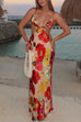 Moxidress V Neck Cut Out Floral Print Maxi Cami Dress