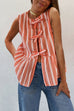 Moxidress Crewneck Sleeveless Striped Ruffle Bow Top