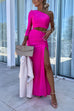 Moxidress One Shoulder Sleeveless Cut Out Waist High Slit Maxi Dress