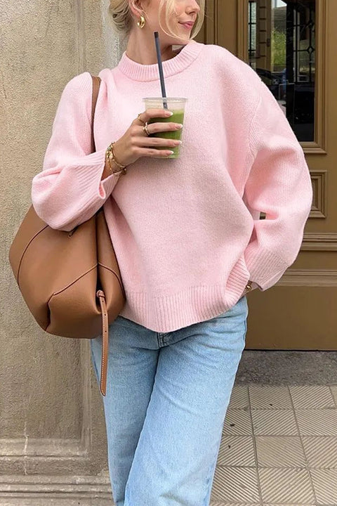 Moxidress Crewneck Drop Shoulder Oversized Ribbed Knit Sweater