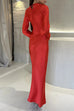 Moxidress Round Neck Long Sleeves Satin Maxi Party Dress