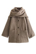 Moxidress Button Down Pocketed Winter Knit Coat with Scarf