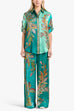 Moxidress Roll Up Short Sleeves Shirt and Wide Leg Pants Printed Satin Set