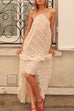 Moxidress Halter Backless Ruffle Trim Swing Maxi Beach Cover Up Dress