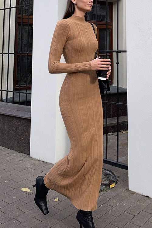 Moxidress Mockneck Long Sleeves Bodycon Knit Maxi Dress