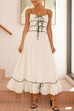 Moxidress Spaghetti Strap Frill Trim Tie Bow Maxi Dress