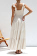 Moxidress V Neck Ruffle Trim Tiered Sleeveless Linen Maxi Dress