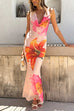 Halter Cowl Neck Floral Print Bodycon Maxi Dress