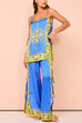 Moxidress Bow Tie Side Split Cami Top Wide Leg Pants Printed Satin Set