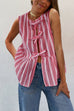 Moxidress Crewneck Sleeveless Striped Ruffle Bow Top