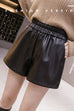 Moxidress Elastic Waist Pocketed Faux Leather Shorts