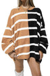 Moxidress Long Sleeves Color Block Striped Oversized Sweatshirt