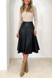 Moxidress High Waist Faux Leather A-line Flare Midi Skirt