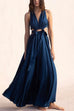 Deep V Neck Drawstring Cut Out Sleeveless Maxi Dress