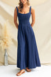 Adjustable Strap Sleeveless Denim Swing Maxi Dress