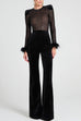 Moxidress Feather Cuffs Bell Bottom Velvet Splice Jumpsuit