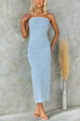 Strapless Tube Side Split Stretchy Denim Maxi Dress