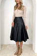 Moxidress High Waist Faux Leather A-line Flare Midi Skirt