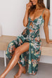 Moxidress Floral Print Tie Front Cut Out Slit Midi Cami Dress