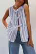 Moxidress Crewneck Sleeveless Striped Ruffle Bow Top